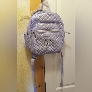Vera Bradley Campus Backpack Lavender Pearl with letter "H"